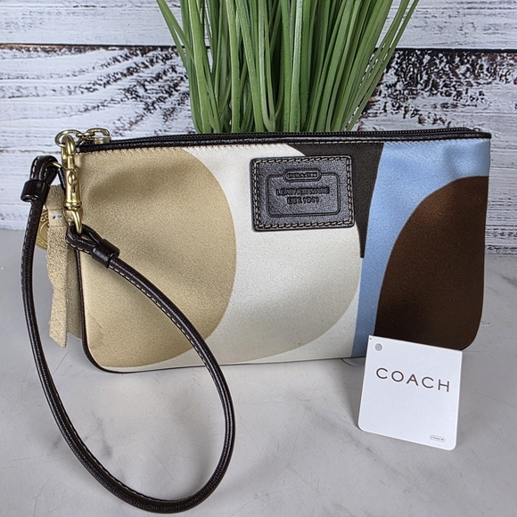 Coach Handbags - Coach‎ Tan, Brown, and Blue Wristlet